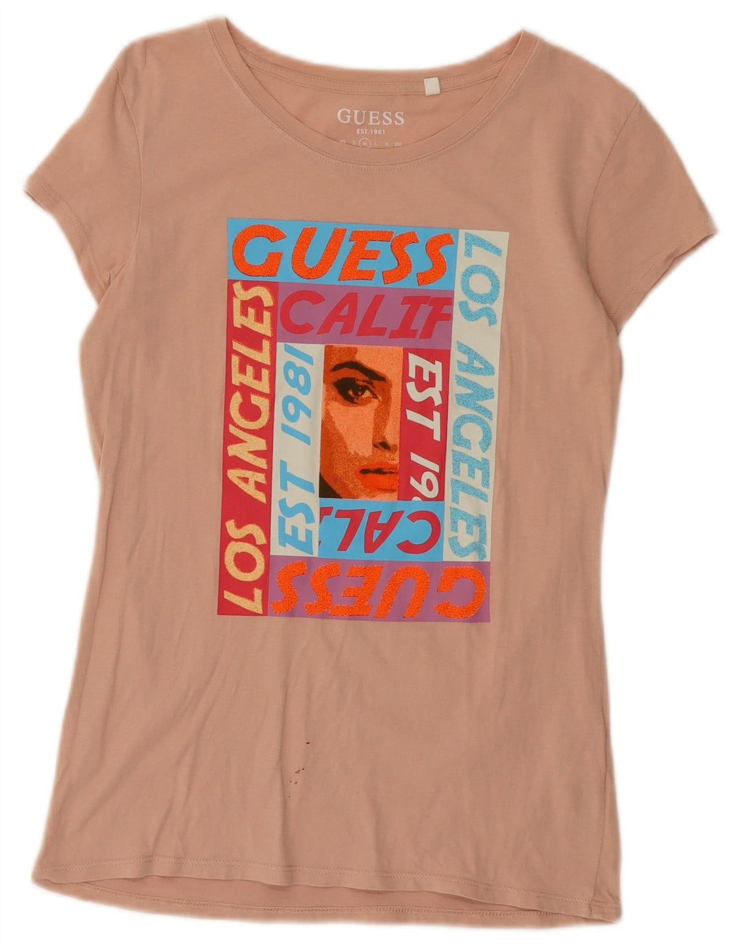 Guess Womens Graphic T-Shirt Top UK 12 Medium Pink Cotton