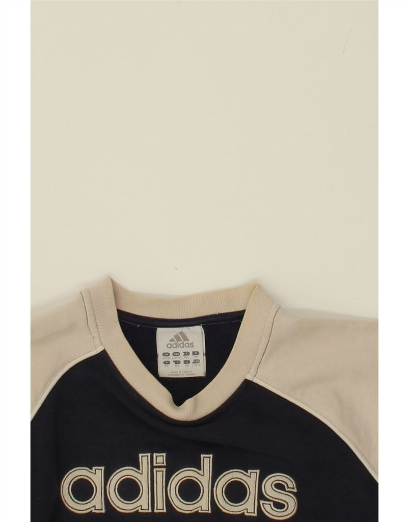 ADIDAS Boys Graphic Sweatshirt Jumper 13-14 Years Black Colourblock Cotton Vintage Adidas and Second-Hand Adidas from Messina Hembry 