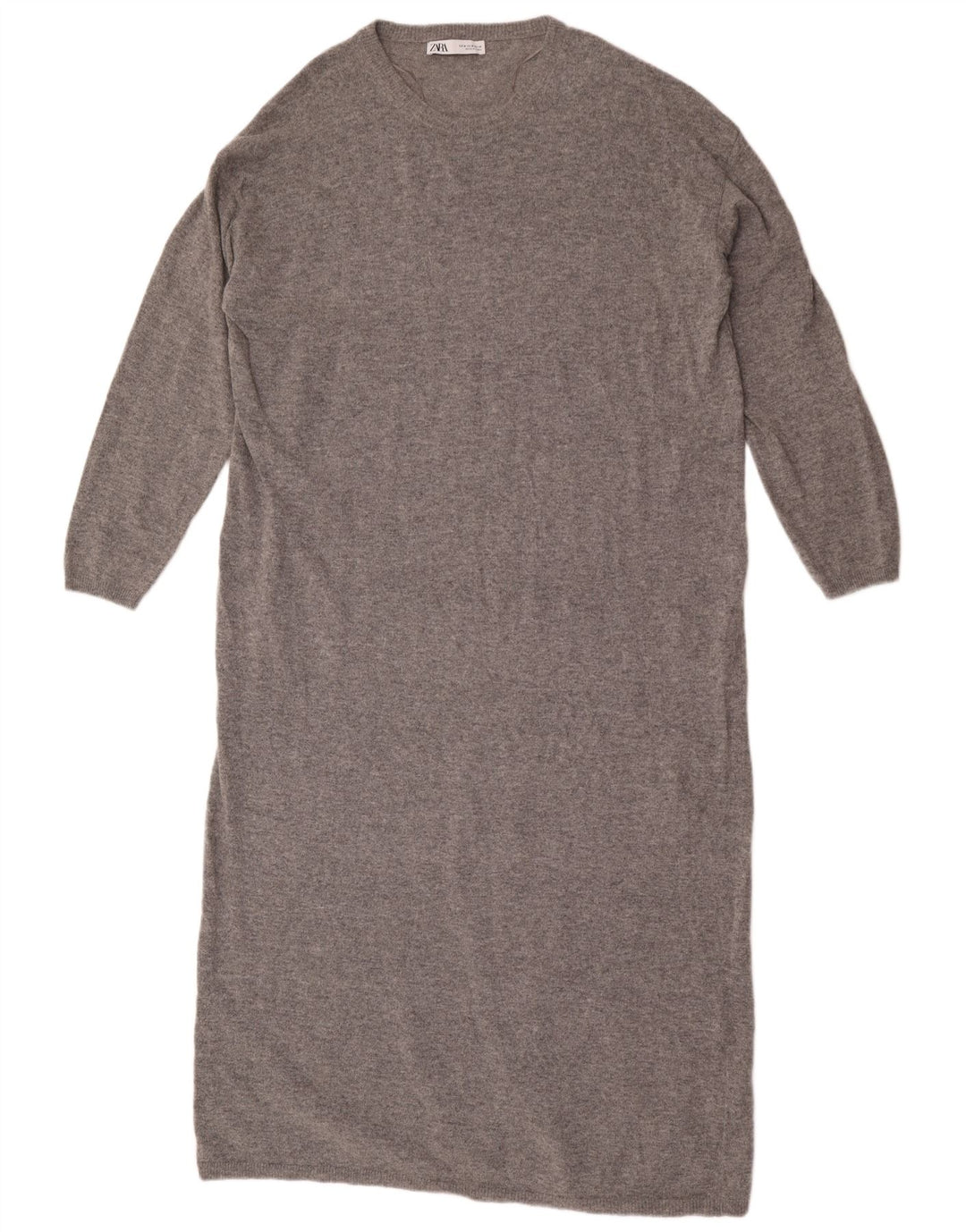 Zara Womens Maxi Long Sleeve Jumper Dress UK 14 Medium Grey Wool