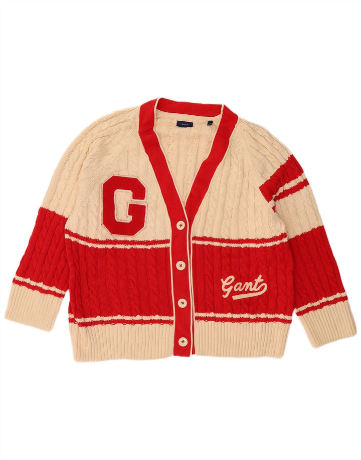 Gant Womens Graphic Cardigan Sweater UK 14 Medium Beige Colourblock