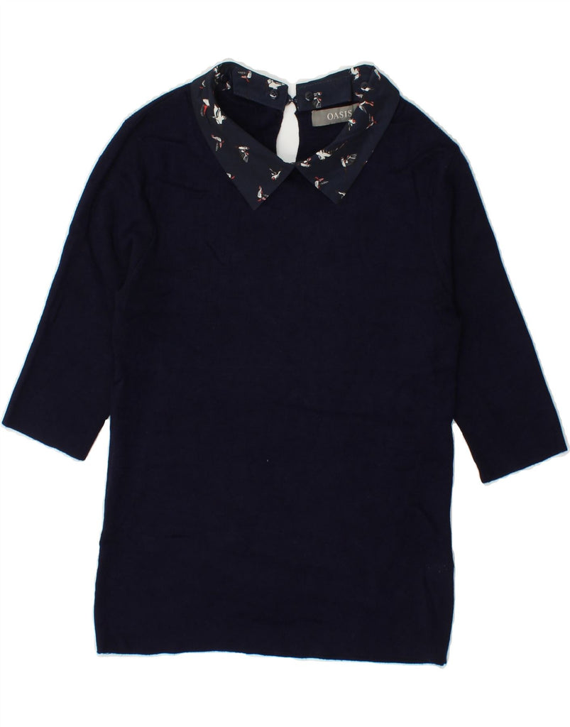 OASIS Womens 3/4 Sleeve Polo Neck Jumper Sweater UK 12 Medium Navy Blue Vintage Oasis and Second-Hand Oasis from Messina Hembry 