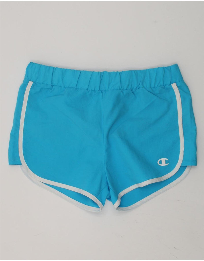 CHAMPION Girls Graphic Sport Shorts 11-12 Years Large Blue Polyamide | Vintage Champion | Thrift | Second-Hand Champion | Used Clothing | Messina Hembry 