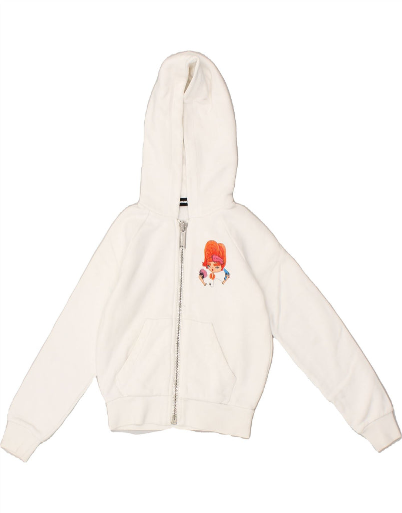 DSQUARED2 Girls Graphic Zip Hoodie Sweater 5-6 Years White Cotton | Vintage Dsquared2 | Thrift | Second-Hand Dsquared2 | Used Clothing | Messina Hembry 