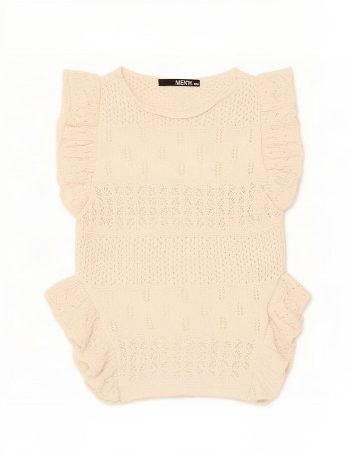 Zara Womens Crop Vest Tank Top UK 8 Small Beige Polyester
