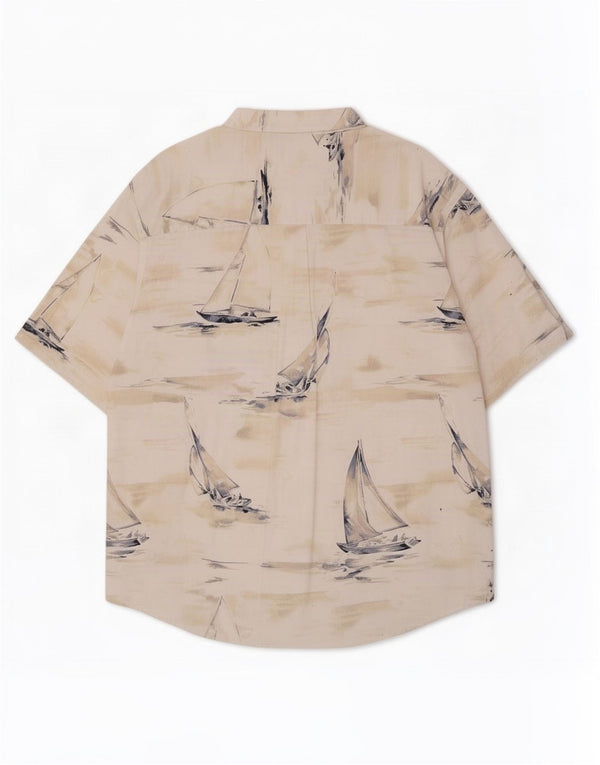 Puritan Mens Abstract Pattern Short Sleeve Shirt 2XL Beige Cotton