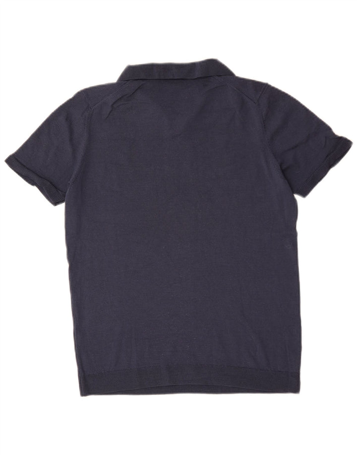 Massimo Dutti Mens Short Sleeve Polo Neck Jumper Sweater Medium Navy Blue
