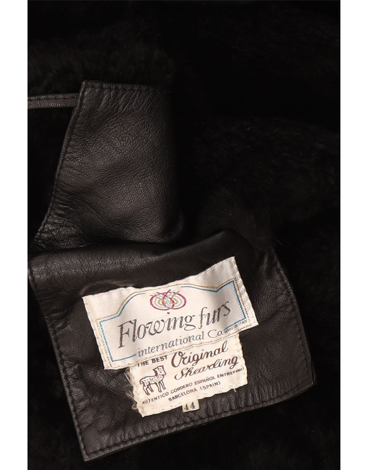 Vintage Womens Shearling Coat IT 44 Medium Black Floral Shearling