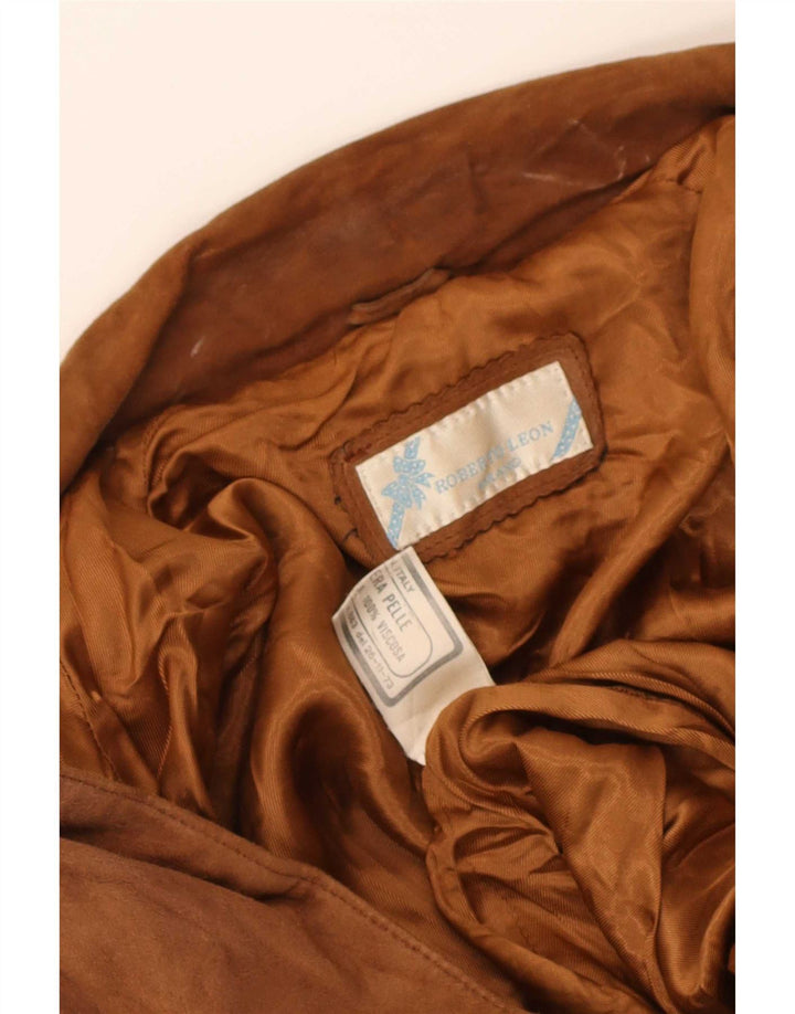 Vintage Womens 2 Button Suede Blazer Jacket UK 12 Medium Beige Leather