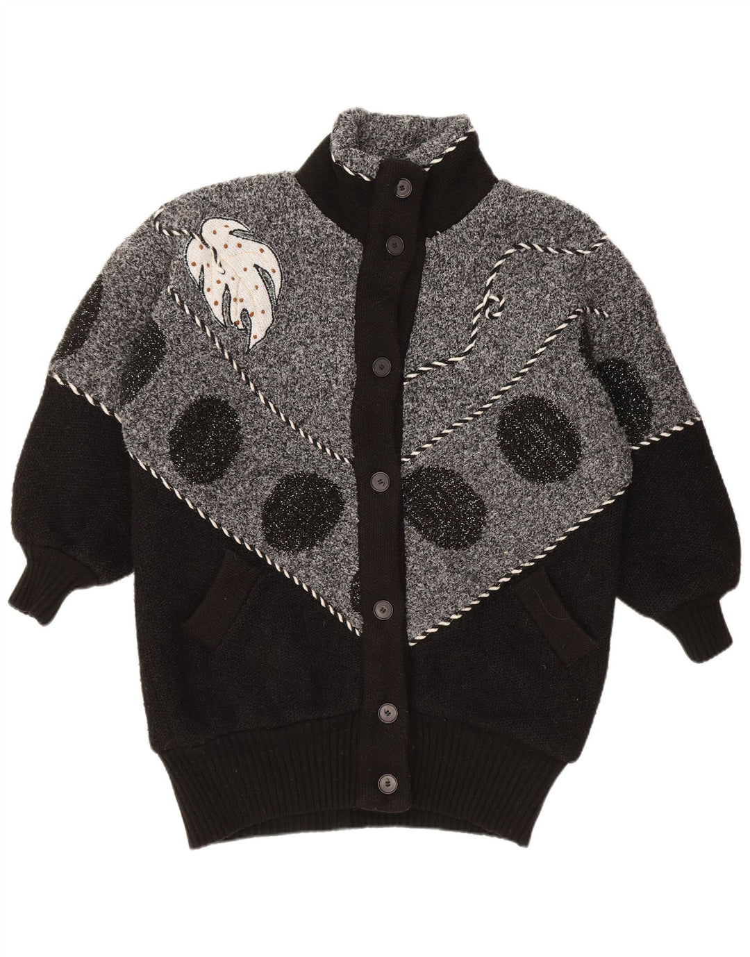 VINTAGE Womens Cardigan Sweater UK 22 3XL Black Colourblock