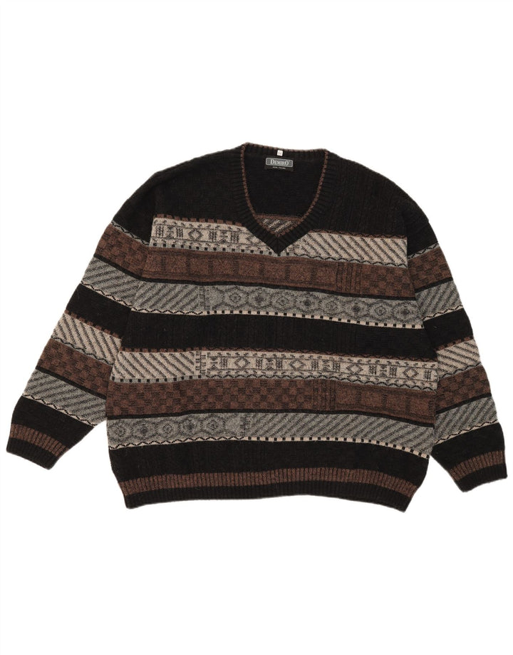 Demiro Mens V-Neck Jumper Sweater IT 54 XL Multicoloured Geometric Wool