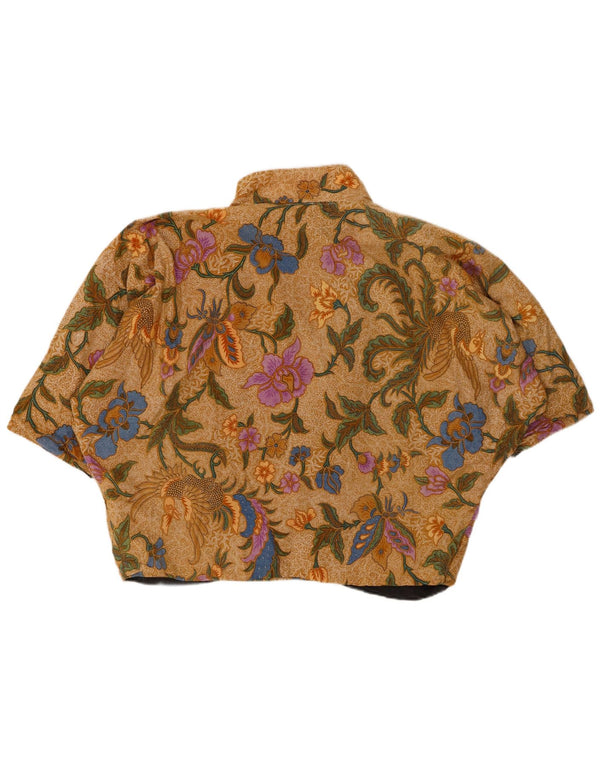 VINTAGE Womens Short Sleeve Bolero Top UK 20 2XL Brown Floral Cotton