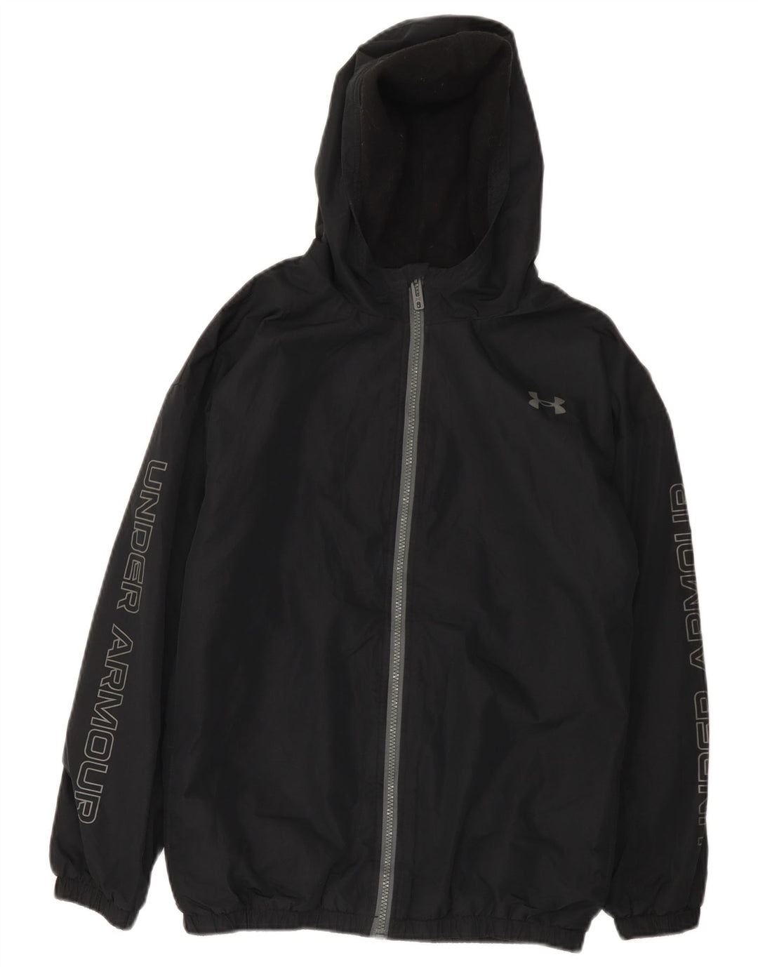 Under Armour Boys Graphic Hooded Rain Jacket 13-14 Years Black Polyester