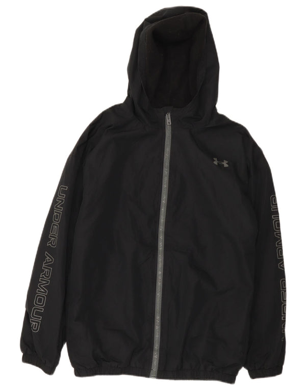 Under Armour Boys Graphic Hooded Rain Jacket 13-14 Years Black Polyester