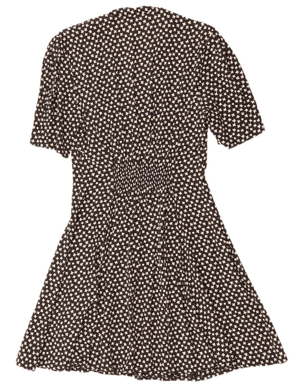 VINTAGE Womens A-Line Dress IT 42 Medium Black Floral