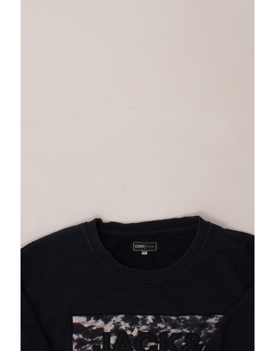JACK & JONES Mens Graphic Sweatshirt Jumper 2XL Navy Blue Cotton Vintage Jack & Jones and Second-Hand Jack & Jones from Messina Hembry 