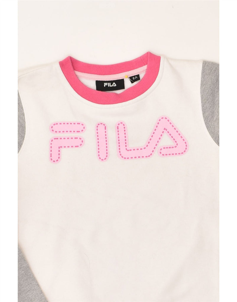 FILA Girls Graphic Sweatshirt Jumper 7-8 Years White Colourblock Cotton | Vintage Fila | Thrift | Second-Hand Fila | Used Clothing | Messina Hembry 