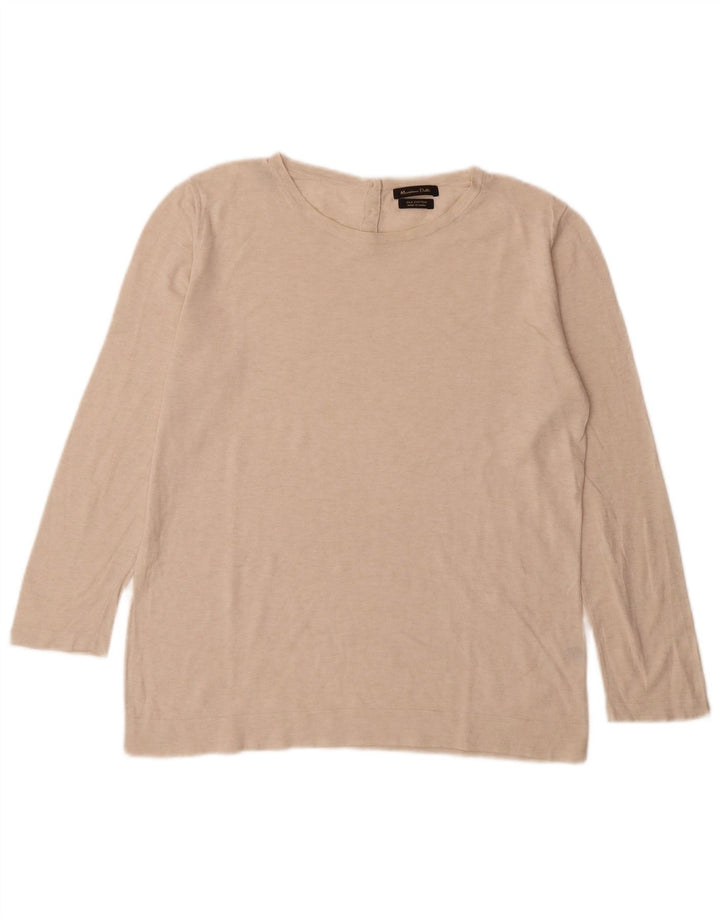 Massimo Dutti Womens Oversized Top Long Sleeve UK 16 Large Beige Cotton