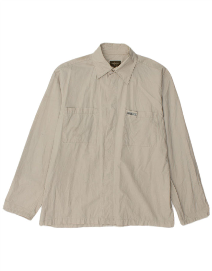 Calvin Klein Mens Shirt Large Beige Cotton