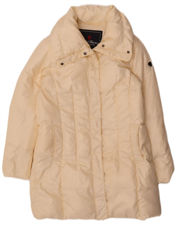 Conte of Florence Womens Padded Coat IT 46 Large Off White Polyester