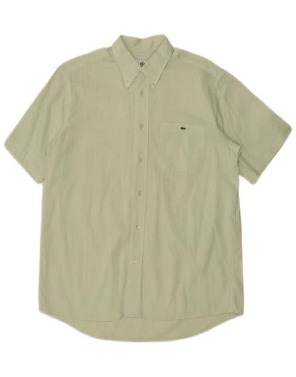 Lacoste Mens Short Sleeve Shirt Size 40 Medium Green Pinstripe Cotton