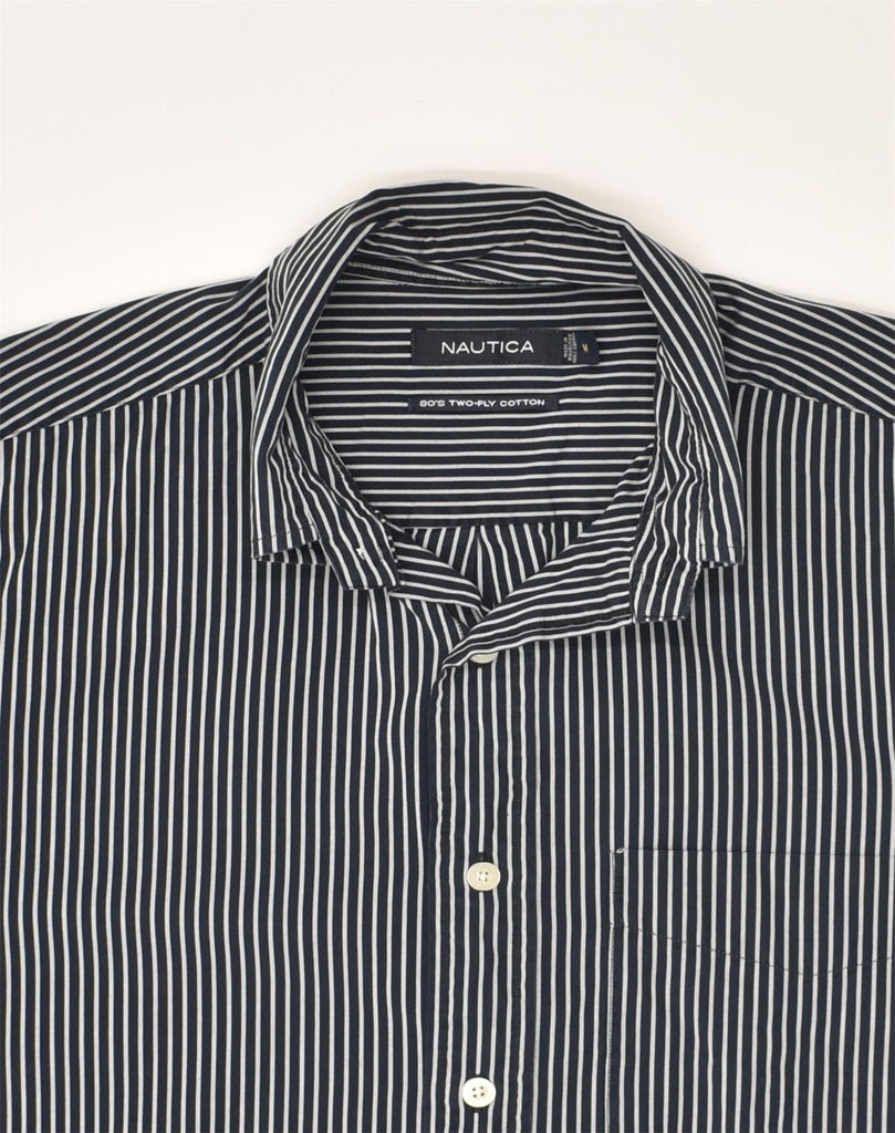 NAUTICA Mens Shirt Medium Black Pinstripe Cotton | Vintage Nautica | Thrift | Second-Hand Nautica | Used Clothing | Messina Hembry 