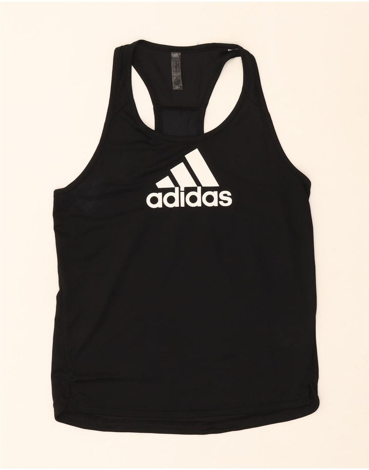 ADIDAS Womens Aeroready Graphic Vest Top UK 8/10 Small Black Polyester Vintage Adidas and Second-Hand Adidas from Messina Hembry 