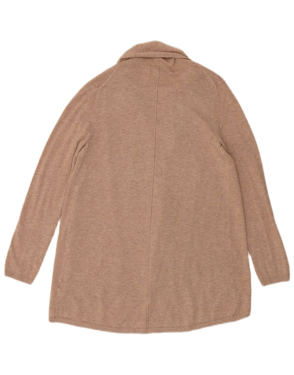 Zara Womens Longline Open Cardigan Sweater UK 14 Large Beige Flecked