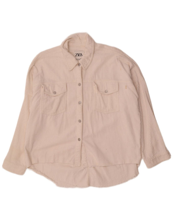 Zara Womens Oversized Corduroy Shirt UK 10 Small White Cotton