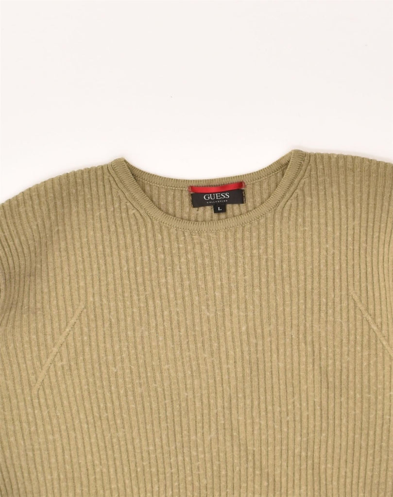 GUESS Womens Boat Neck Jumper Sweater UK 16 Large Beige Wool | Vintage Guess | Thrift | Second-Hand Guess | Used Clothing | Messina Hembry 