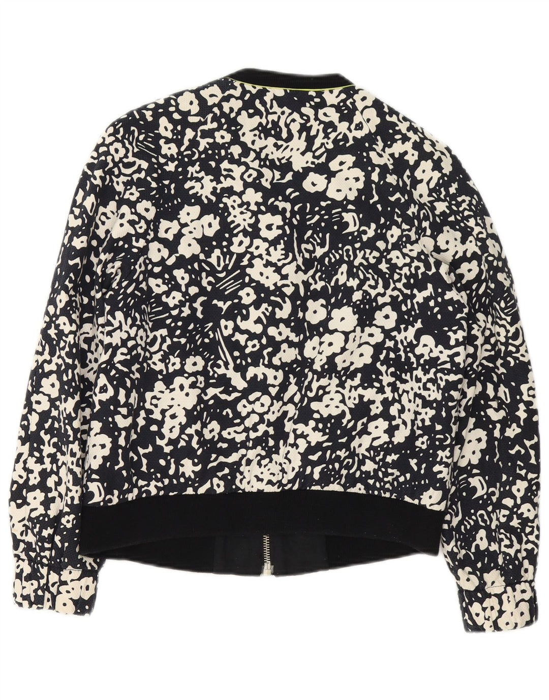 Zara Womens Full Zip Bomber Jacket UK 14 Medium Black Floral Cotton