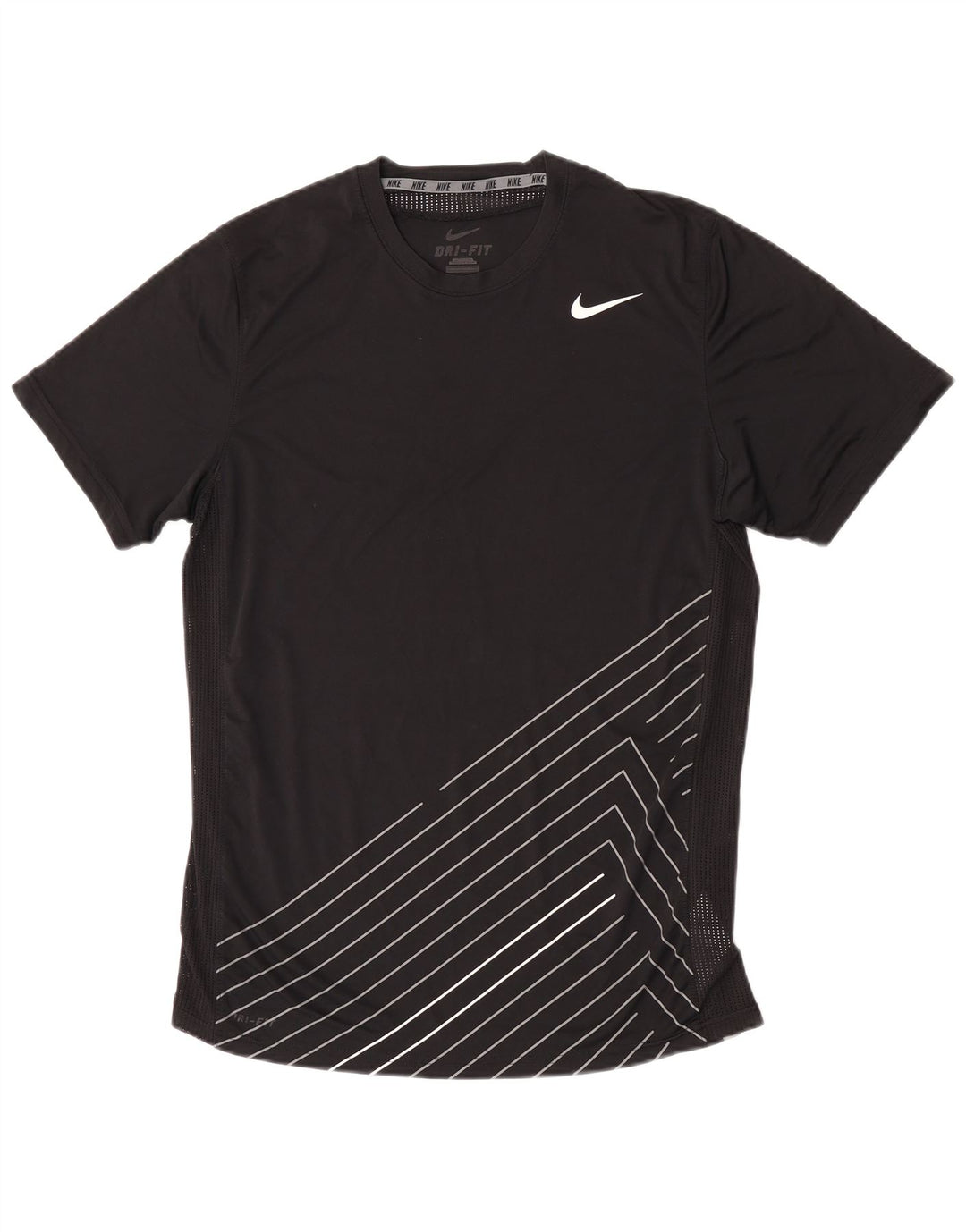 Nike Mens Dri Fit T-Shirt Top Medium Black Striped Polyester