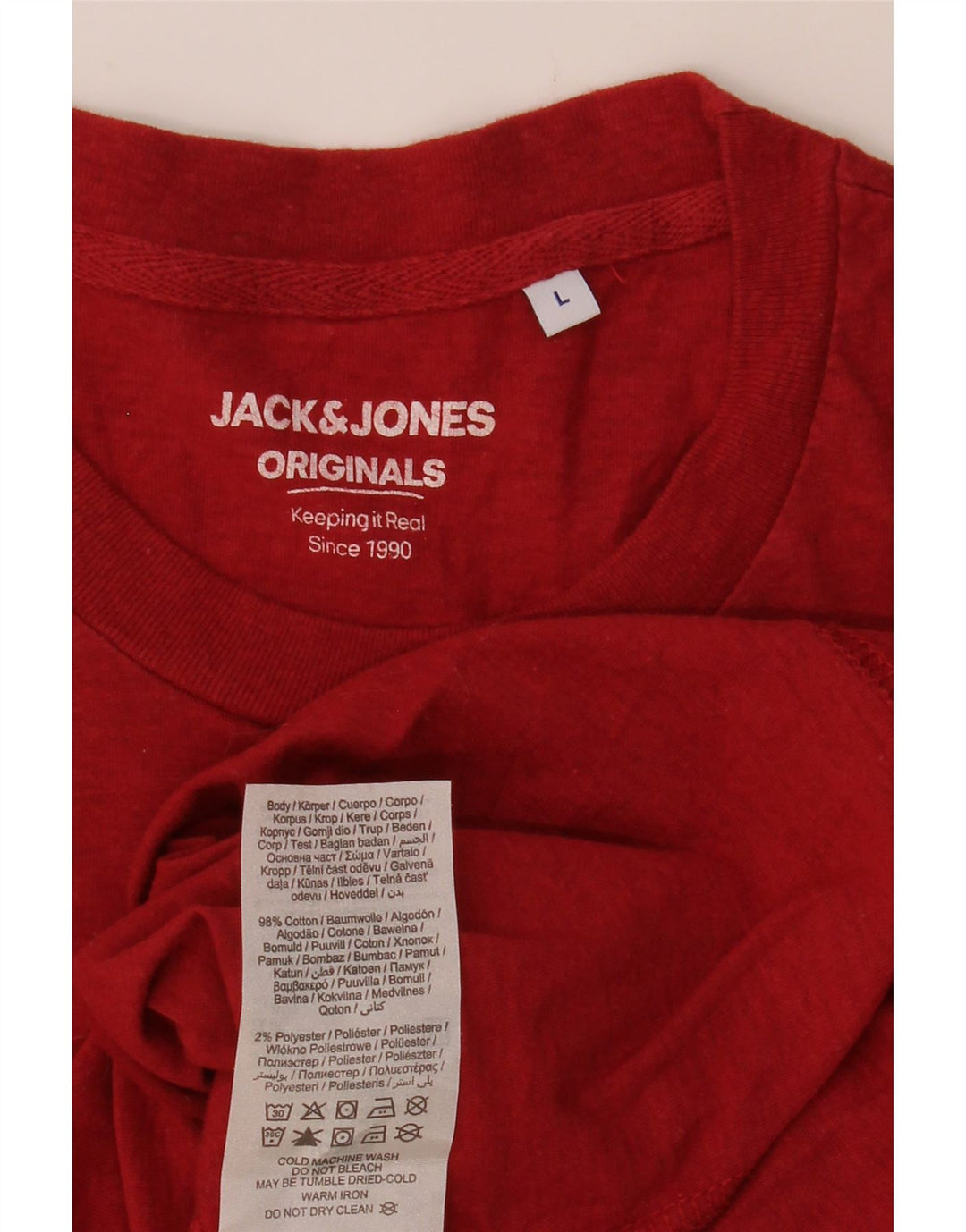 JACK & JONES Mens T-Shirt Top Large Red Cotton