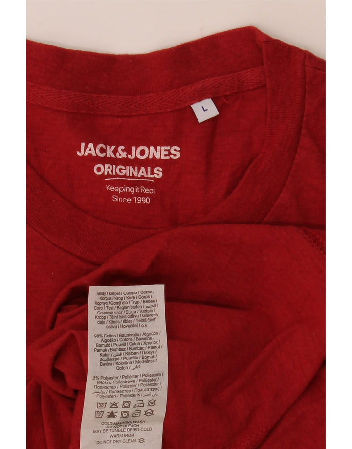 JACK & JONES Mens T-Shirt Top Large Red Cotton