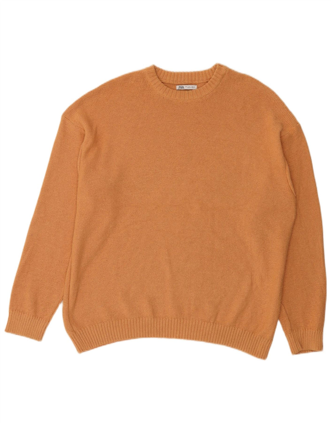 Zara Mens Crew Neck Jumper Sweater Large Orange Cotton