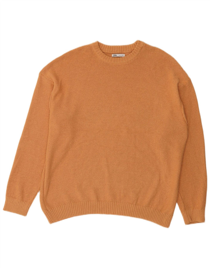 Zara Mens Crew Neck Jumper Sweater Large Orange Cotton