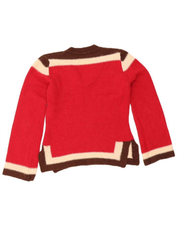Zara Womens Crop V-Neck Jumper Sweater UK 12 Medium Red Striped Wool