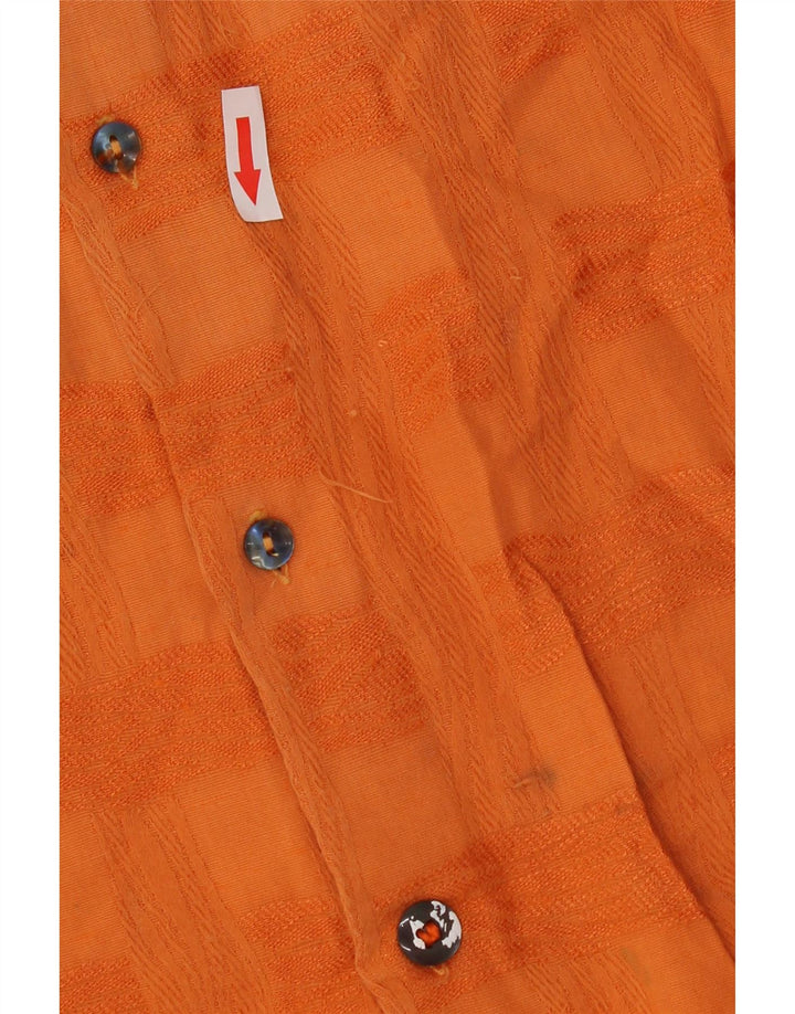 VINTAGE Mens Short Sleeve Shirt Large Orange Check Cotton