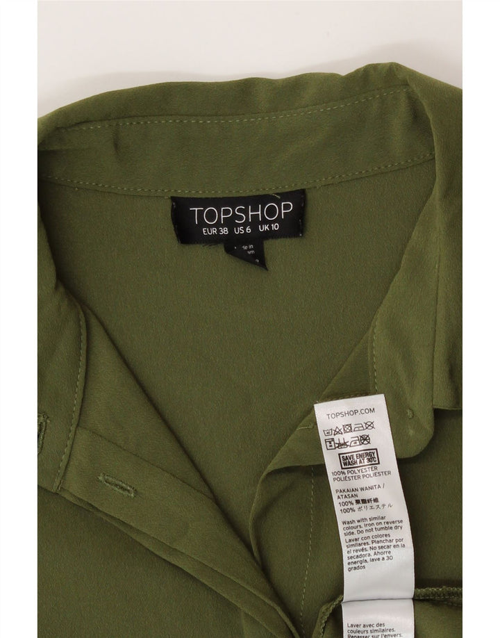 Topshop Womens Shirt Blouse UK 10 Small Khaki Polyester