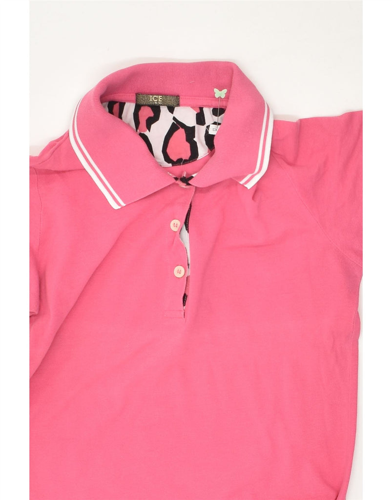 ICEBERG Womens Graphic Polo Shirt UK 6 XS Pink Cotton | Vintage Iceberg | Thrift | Second-Hand Iceberg | Used Clothing | Messina Hembry 