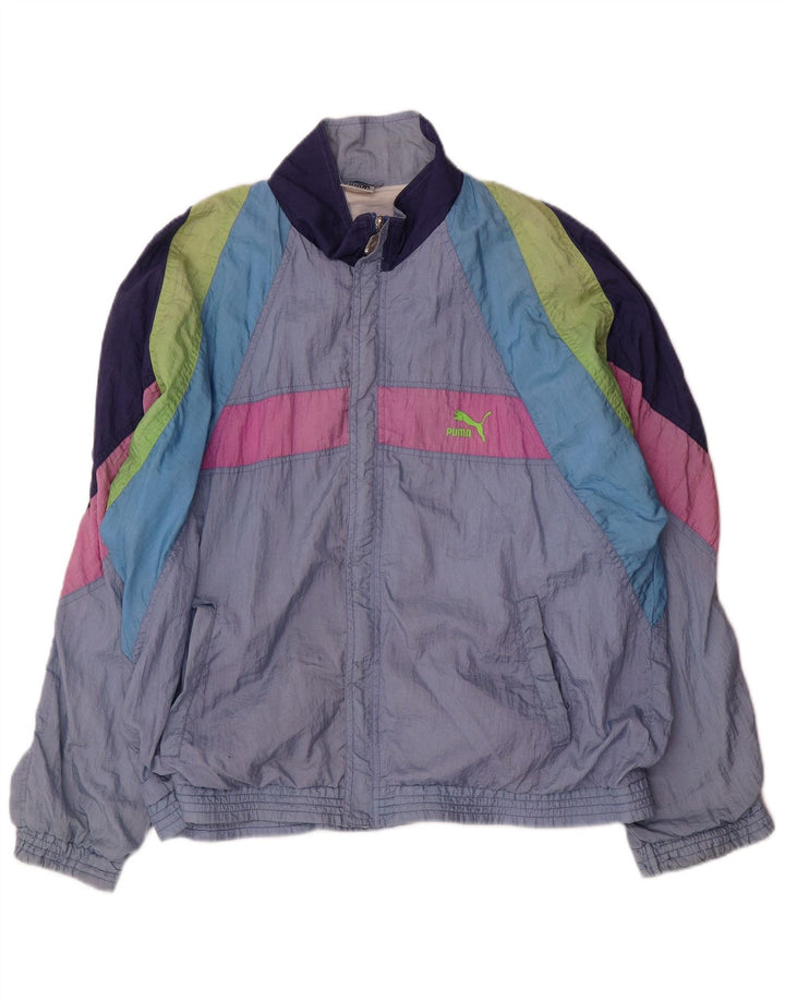 PUMA Mens Tracksuit Top Jacket UK 40 Large Blue Colourblock Polyamide