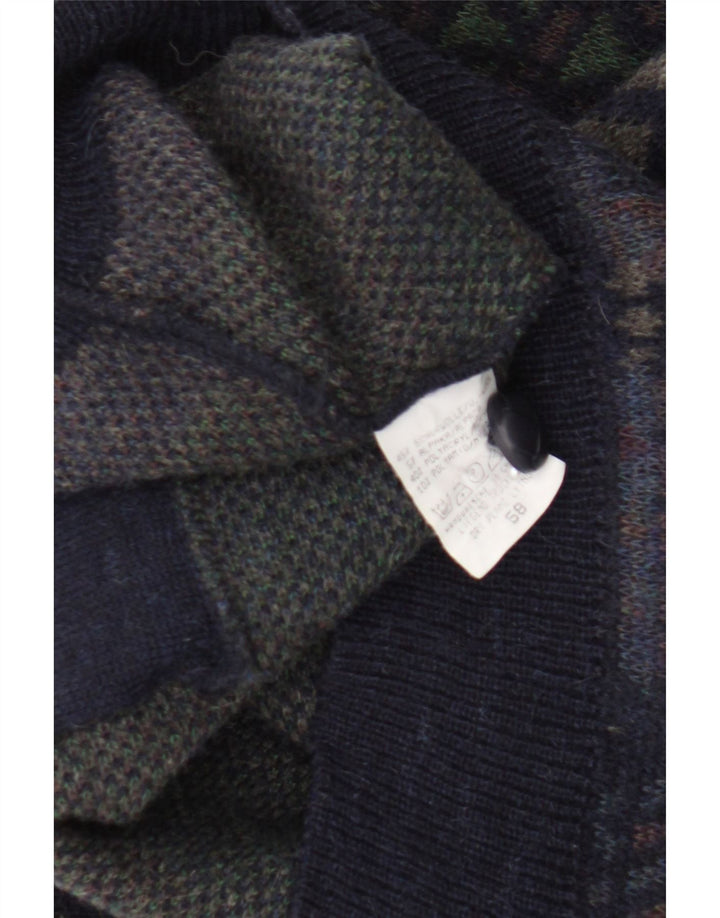 Bueckle Mens Cardigan Sweater IT 58 XL Navy Blue Geometric Wool