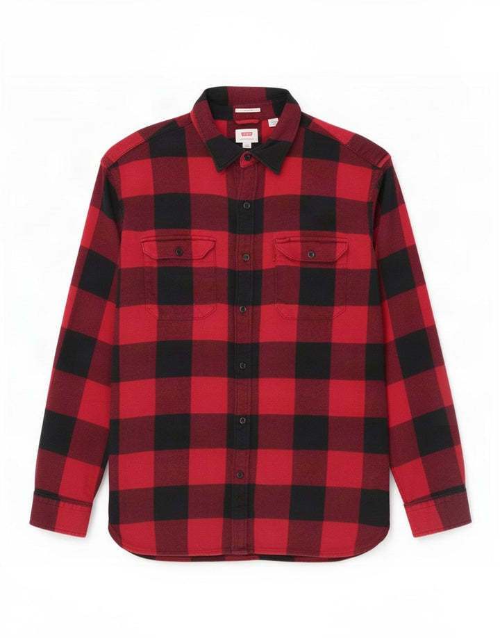 Levi's Mens Flannel Shirt Large Red Gingham Cotton