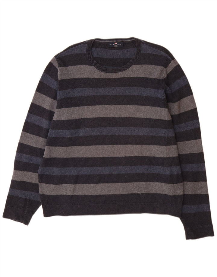 Marks & Spencer Mens Crew Neck Jumper Sweater Medium Navy Blue Striped