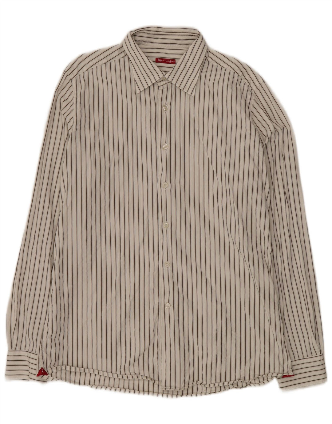 ROSSO MALASPINO Mens Shirt Size 43 17 Large White Striped Cotton