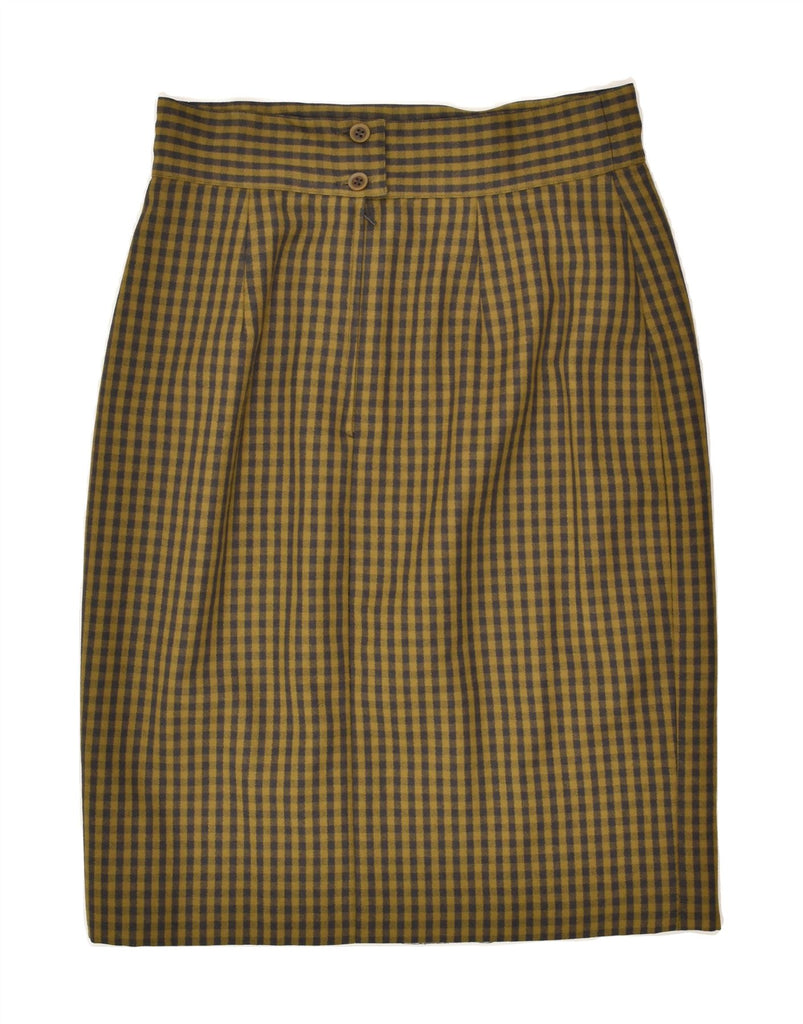 SPORTMAX Womens Pencil Skirt UK 14 Medium  W28  Khaki Gingham Acetate | Vintage Sportmax | Thrift | Second-Hand Sportmax | Used Clothing | Messina Hembry 