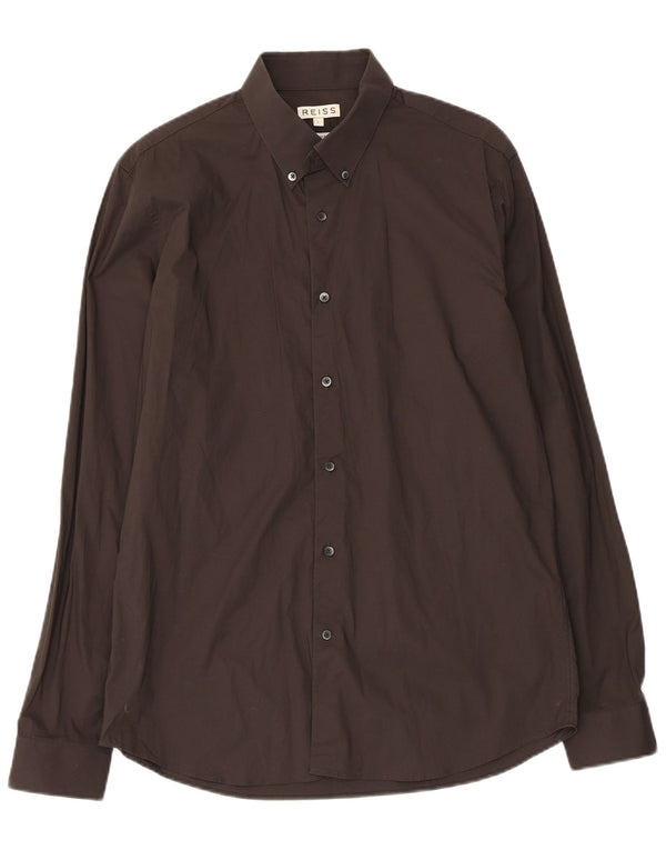 Reiss Mens Slim Fit Shirt Large Black Cotton