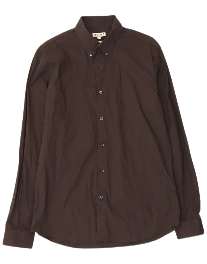 Reiss Mens Slim Fit Shirt Large Black Cotton