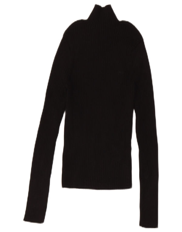 Zara Womens Crop Top Long Sleeve UK 12 Medium Black Viscose