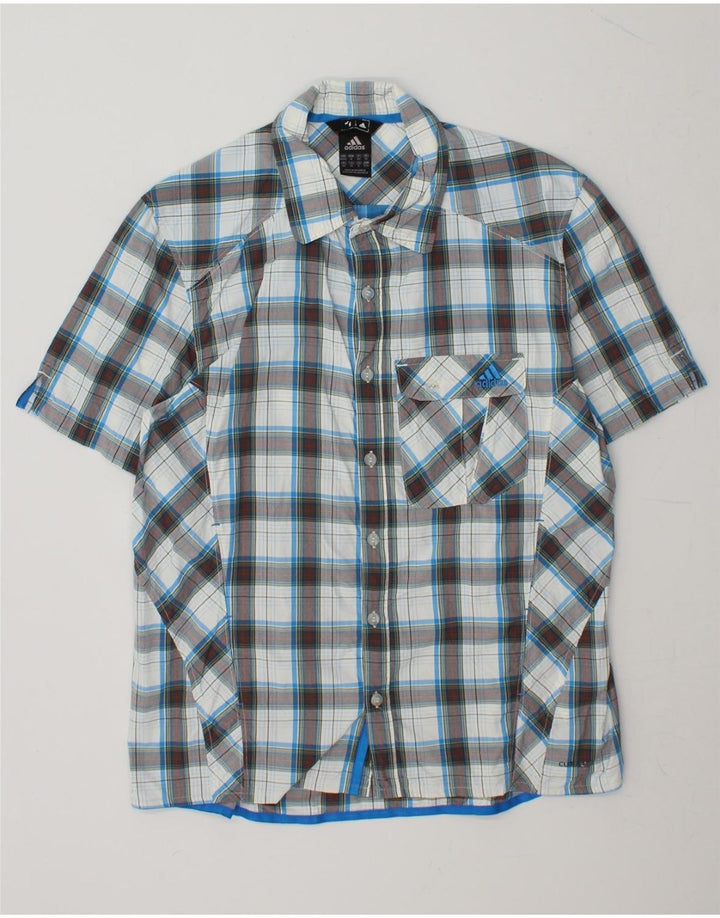 ADIDAS Mens Short Sleeve Shirt UK 40/42 Medium White Check Polyester Vintage Adidas and Second-Hand Adidas from Messina Hembry 