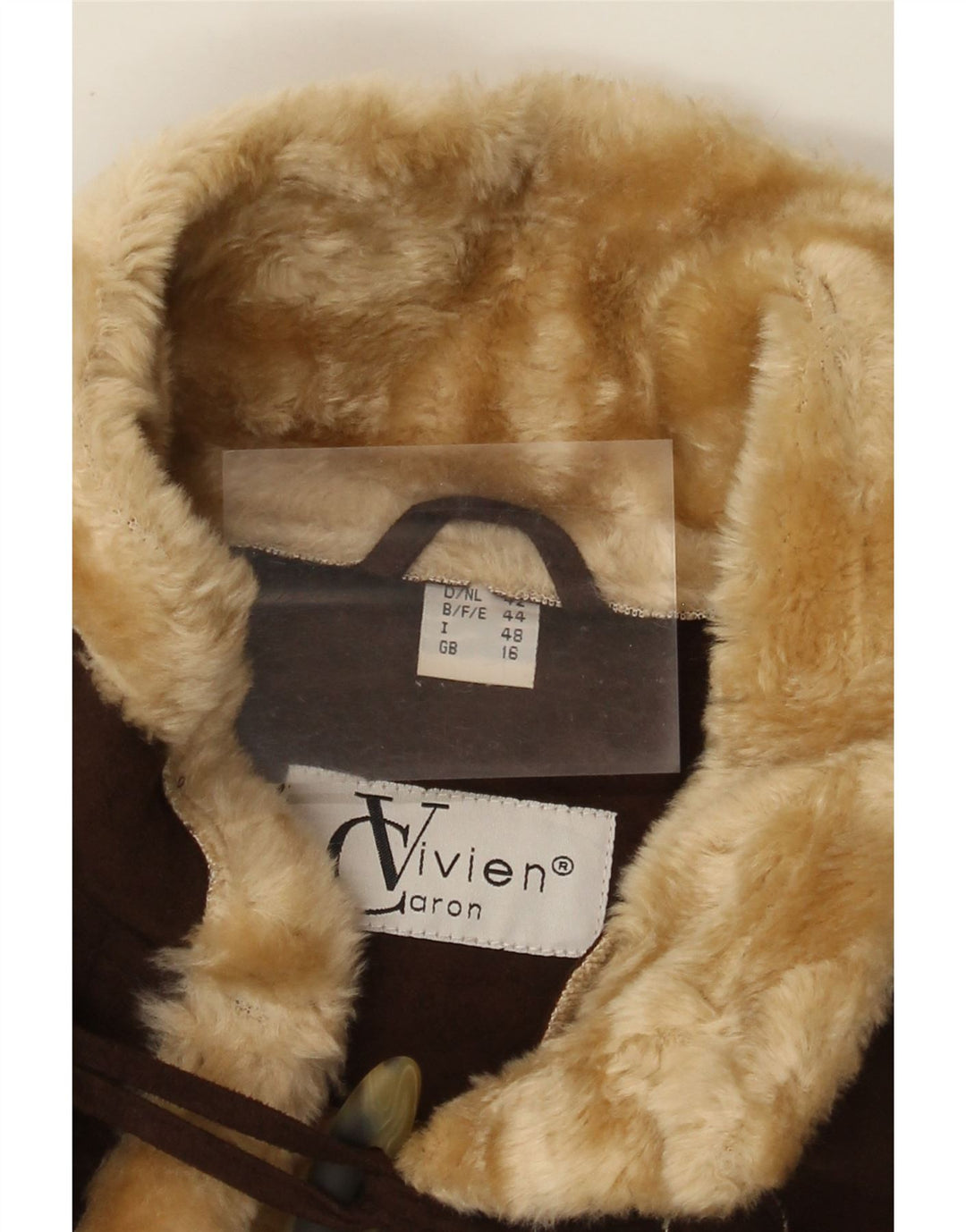 Vivien Caron Womens Duffle Shearling Jacket UK 16 Large Brown